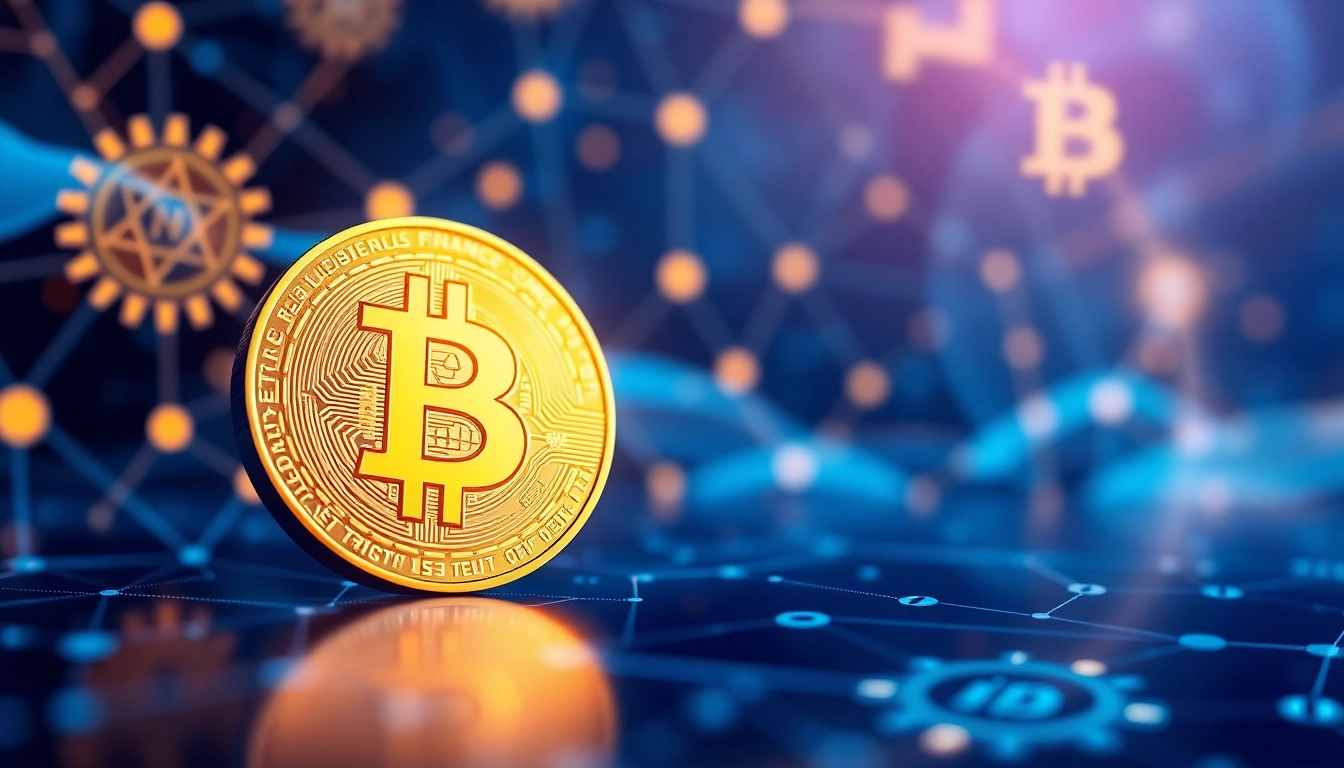 Comprendre bitcoin à travers une illustration moderne de cryptomonnaie avec des symboles Bitcoin frappants.