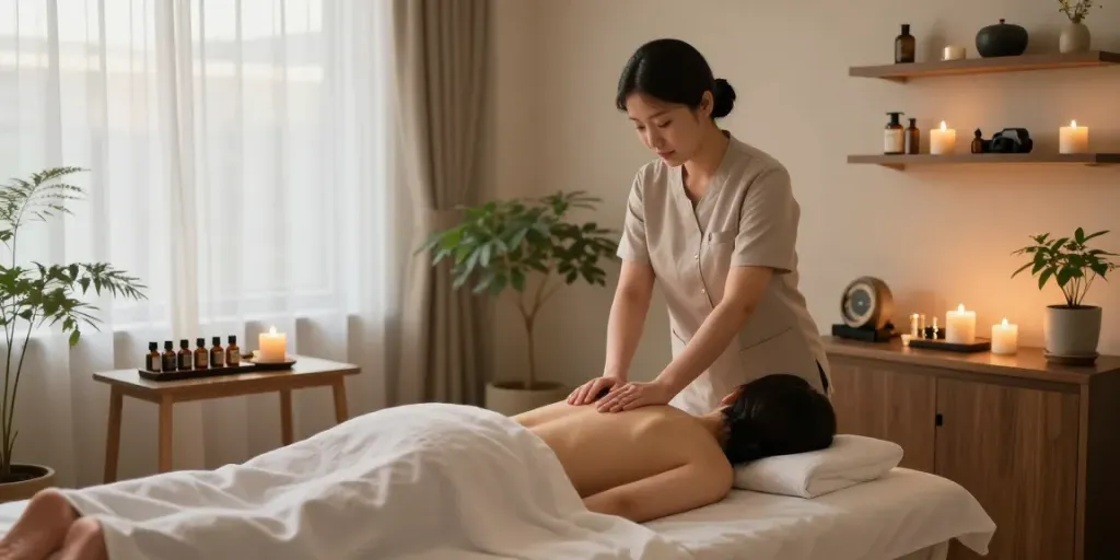 Relaxing 성수동출장마사지 session in a serene wellness space with calming ambiance.