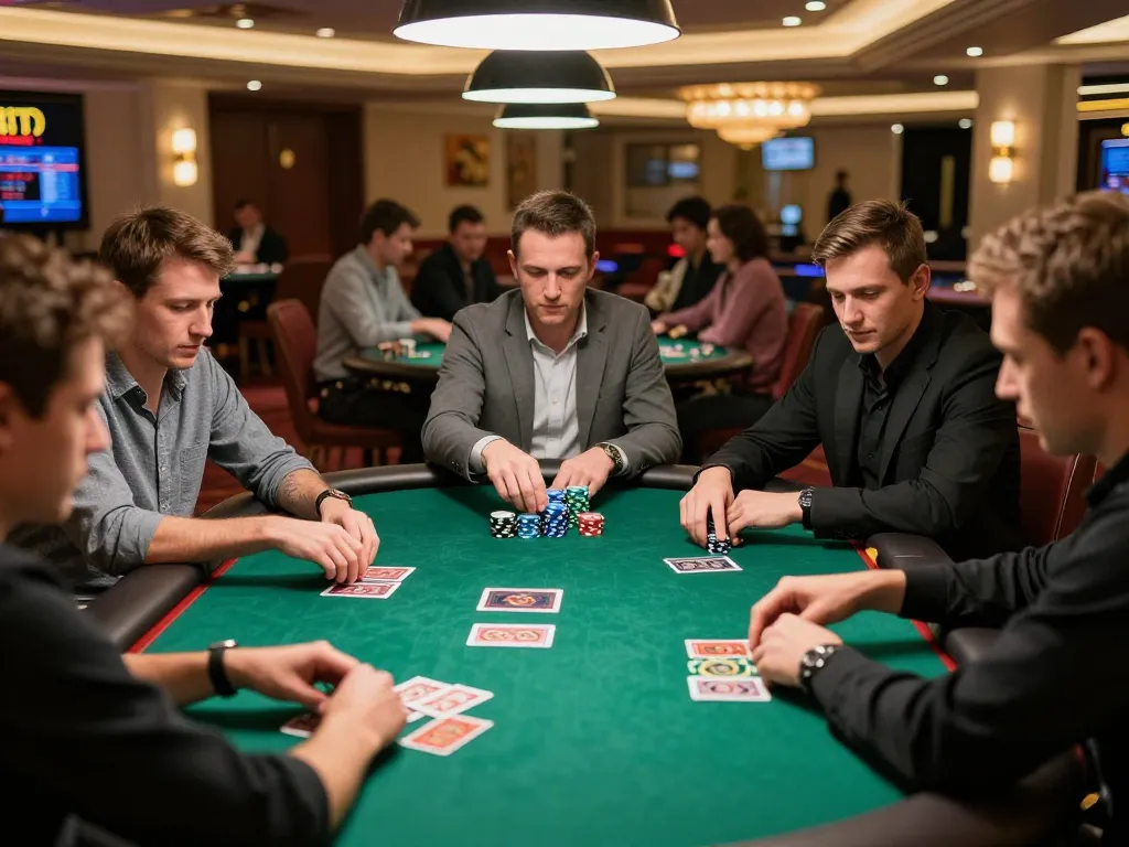 W 88 players engaged in strategic poker gameplay at a luxurious casino table.