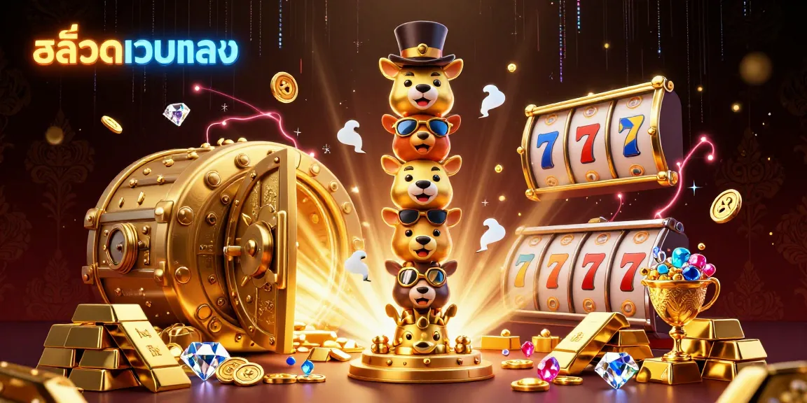 Play exciting สล็อตเว็บตรง games with vibrant golden treasures and lucky symbols surrounding a totem.