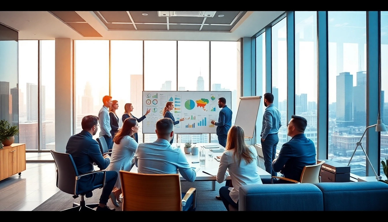 Collaborative professional team meeting at https://www.maeden.com/en, brainstorming ideas in a modern city office.