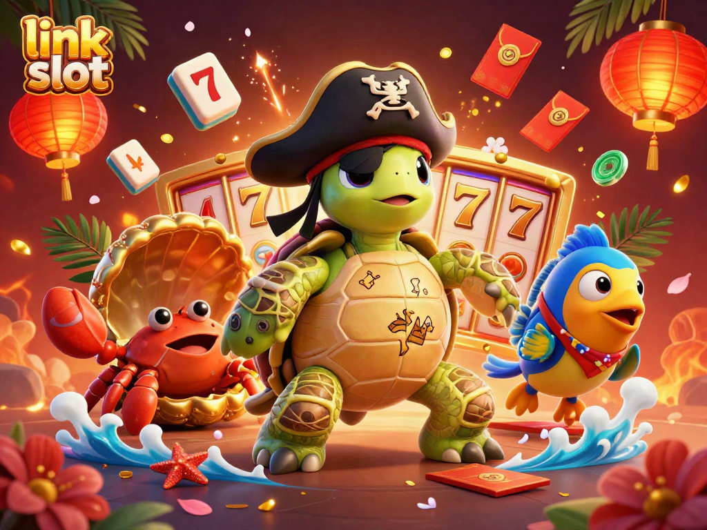 Engage with the thrilling link slot experience amidst vibrant 3D casino elements and rich character interactions.