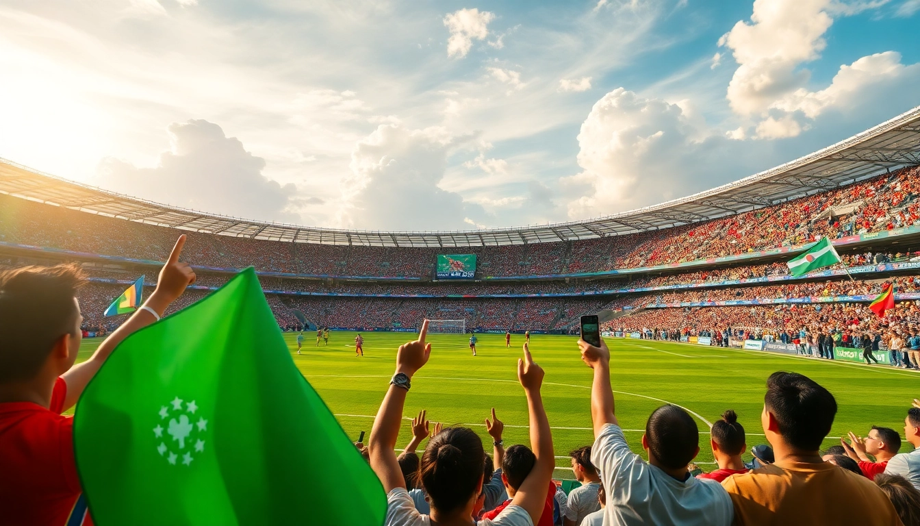 Menonton bolakami world cup dengan semua semangat dalam stadion yang heboh.