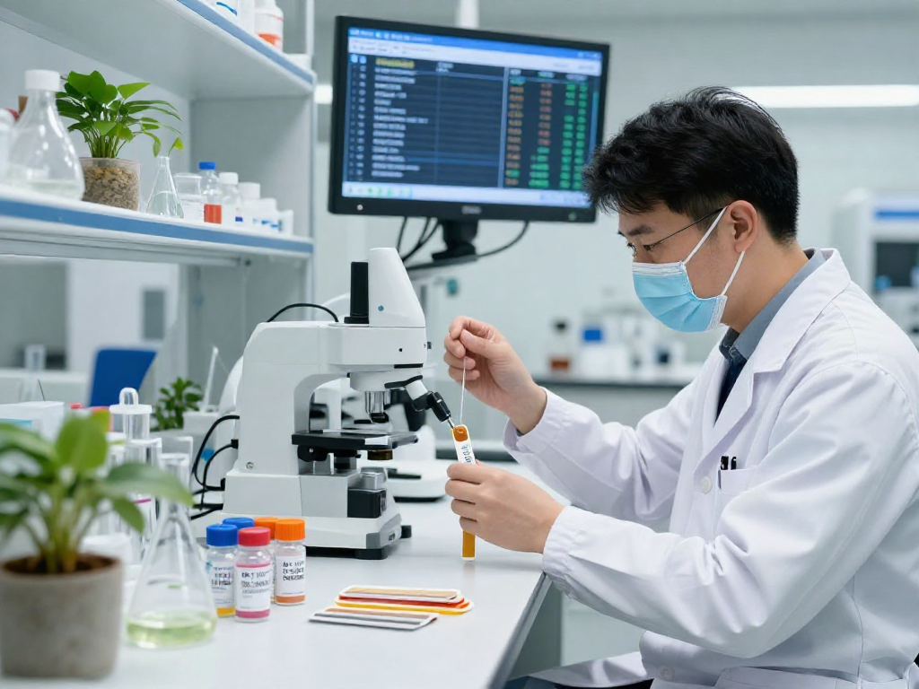 BPC 157 TB 500 Blend formulation process in a sterile lab setting with a scientist preparing modern compounds.