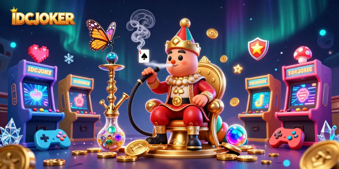 IDCJOKER offers a vibrant gaming experience with a caterpillar master on a throne, surrounded by slot elements.