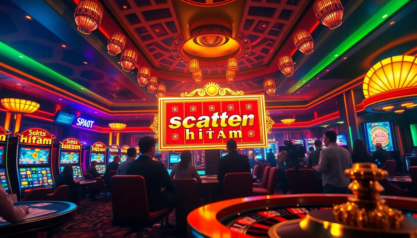 Experience the thrill of scatter hitam in an exciting casino scene filled with vibrant lights and action.