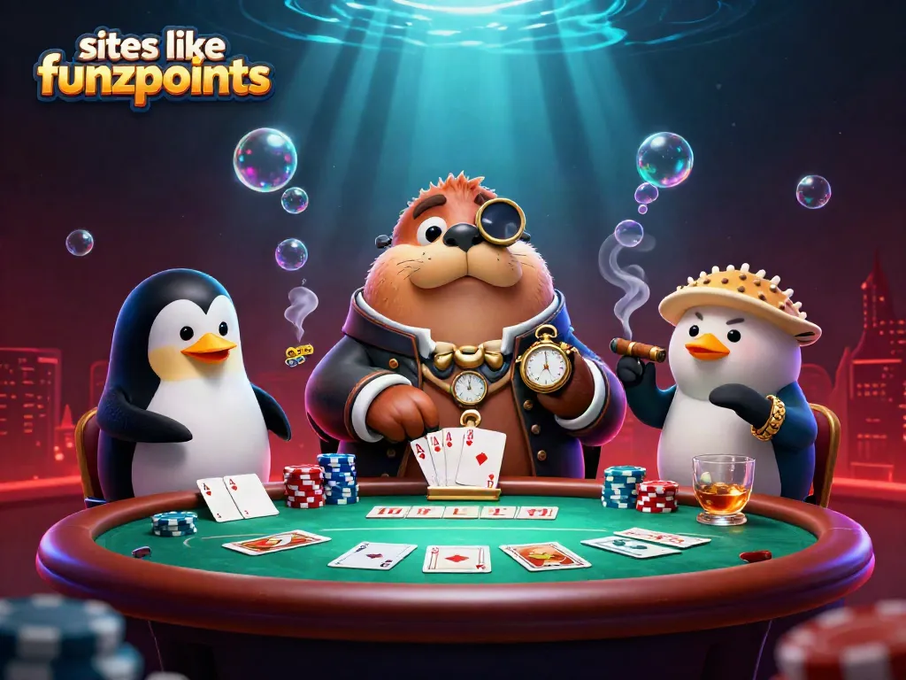 Experience top-tier gameplay at sites like funzpoints with a thrilling underwater poker scene featuring unique characters.