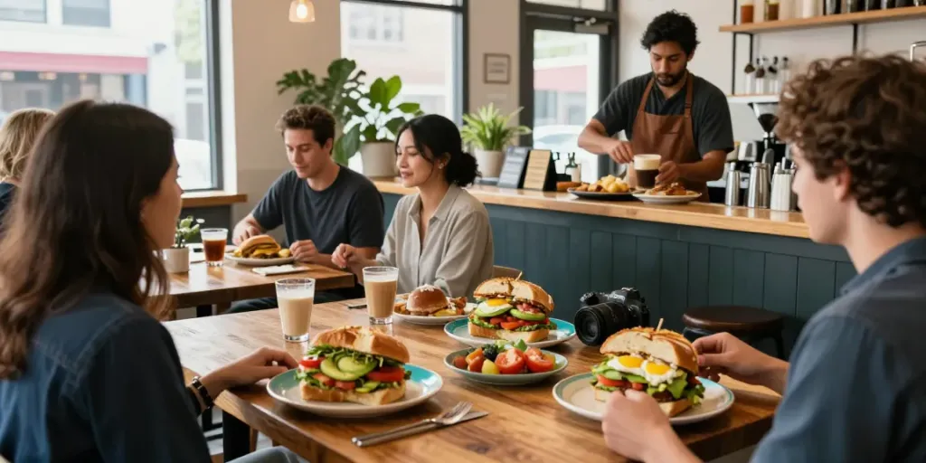 Best brunch Austin: NYC-inspired breakfast sandwiches served in a lively cafe.