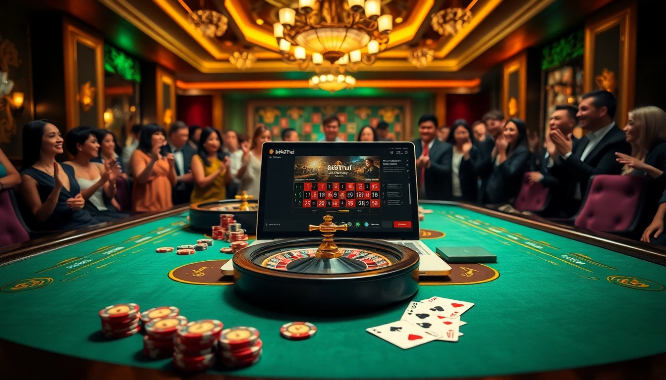 Experience thrilling gaming action with bk8thai ทางเข้า in a luxurious casino setting.