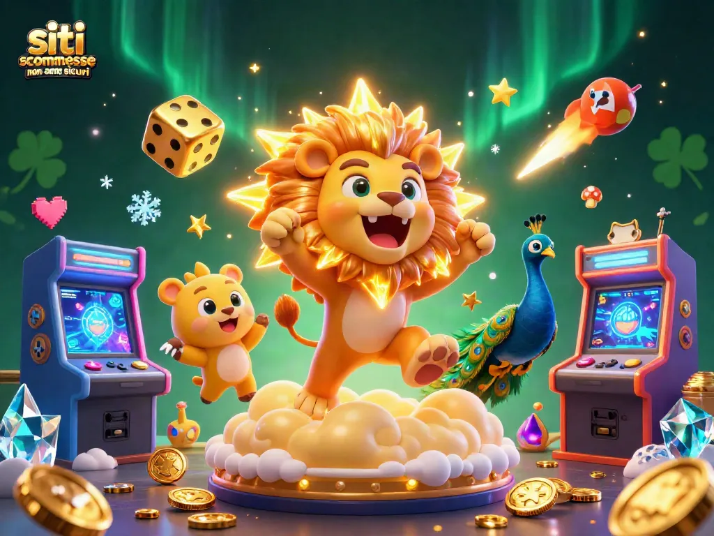 Scommetti nei siti scommesse non aams sicuri con un'immagine di un leone solare e dadi d'oro.