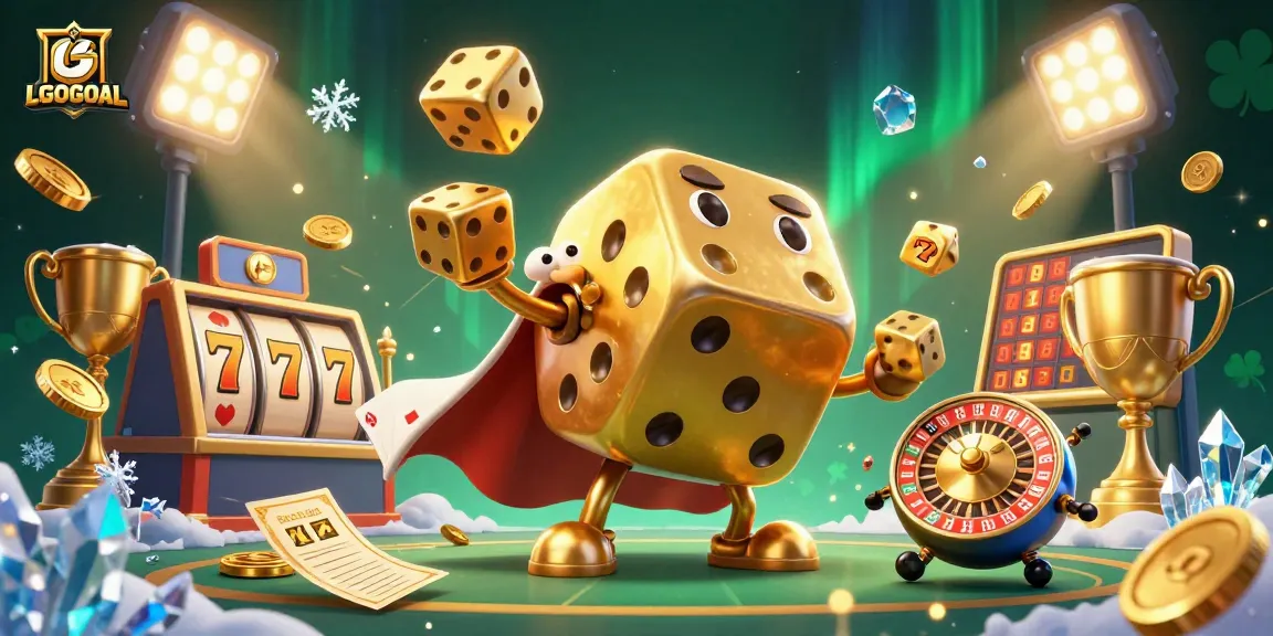 Experience thrills with LGOGOAL's exciting 3D illustration of a dynamic casino scene showcasing winning elements.