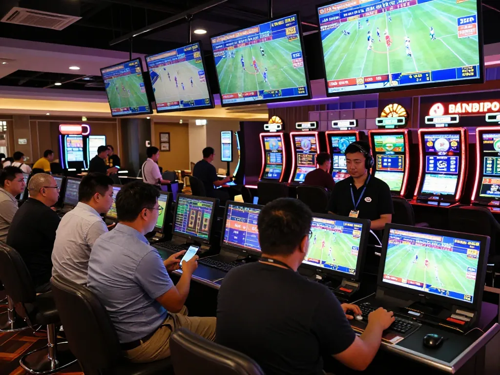 Experience the excitement of kèo nhà cái as bettors engage in live sports betting at a casino.