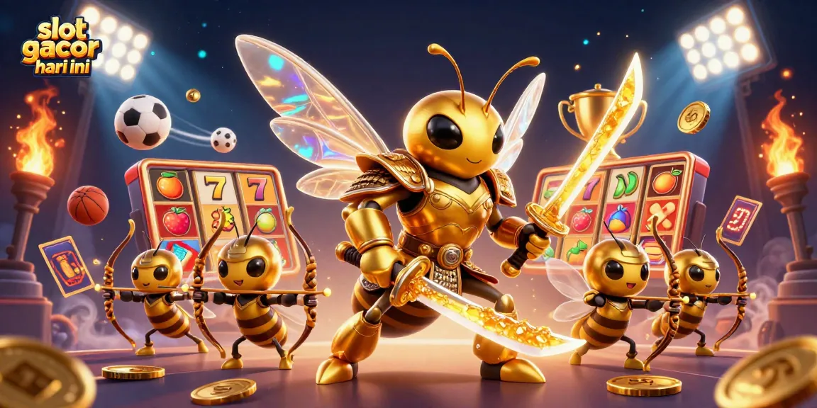 Engage in thrilling slot gacor hari ini gameplay with dynamic visuals of a 3D golden hornet and game elements.