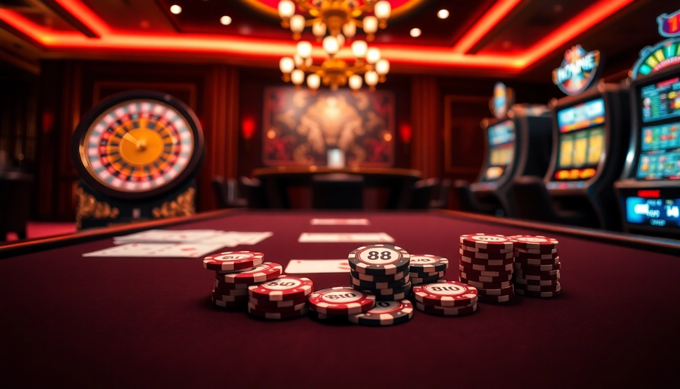 88i poker chips and exciting casino gaming scene featuring roulette wheels and slot machines