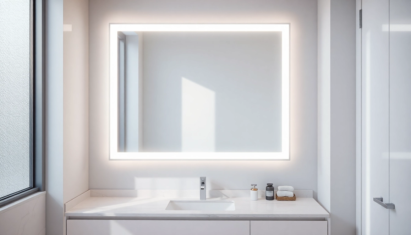 Transform your space with a stunning bathroom mirror with LED light reflecting modern elegance.