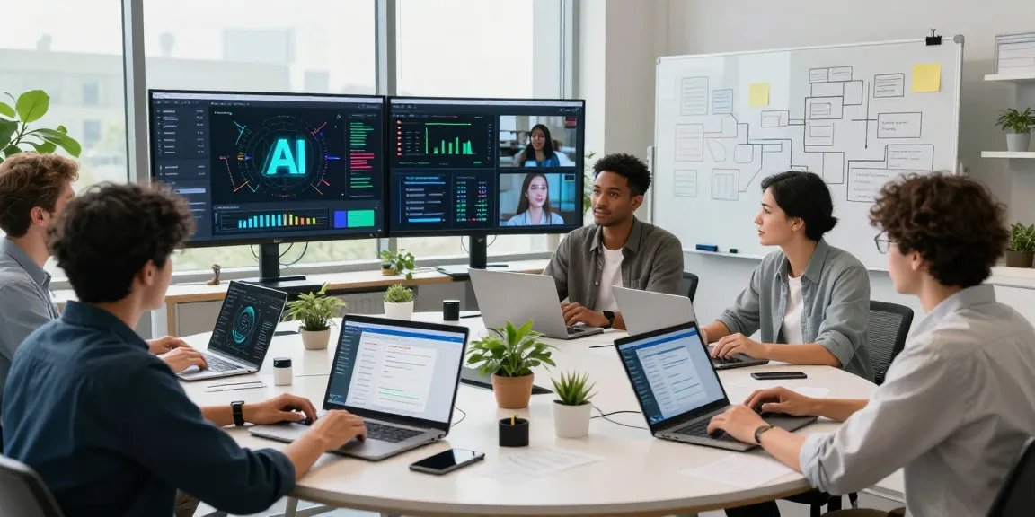 AI detector workspace with team analyzing content moderation tools and data analytics.