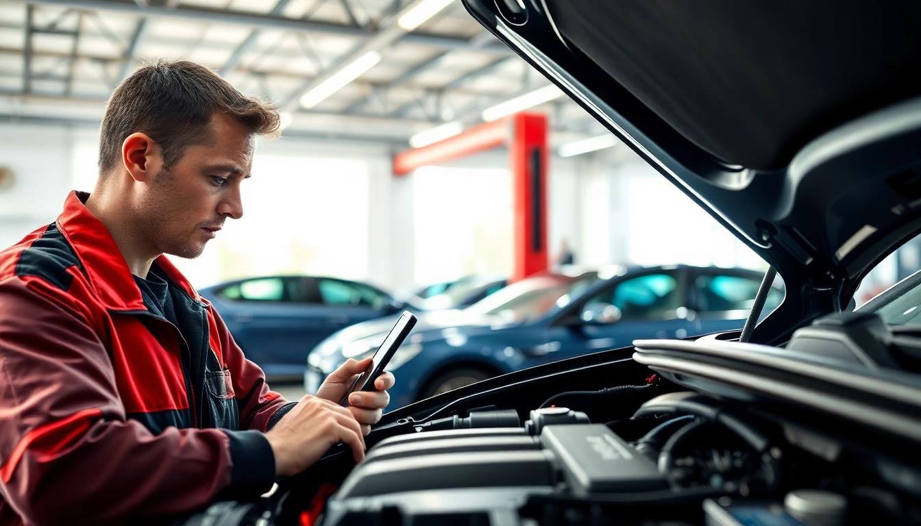 Examine options for an extended warranty after factory warranty expires with a mechanic analyzing a vehicle.