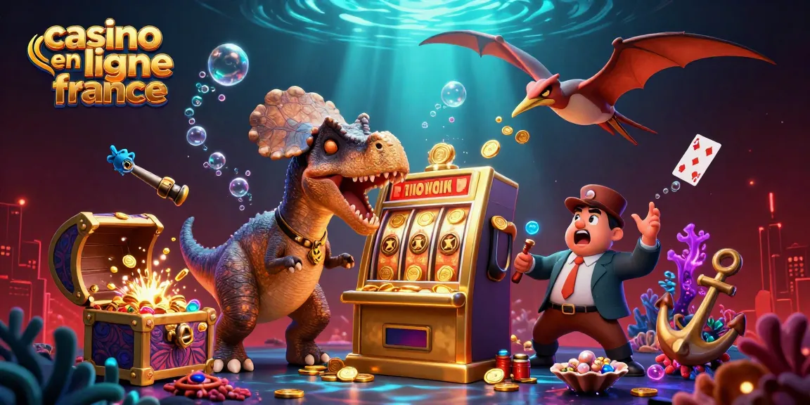 Illustration dynamique de jackpot au casino en ligne France avec un pachycéphalosaurus et un ankylosaure.