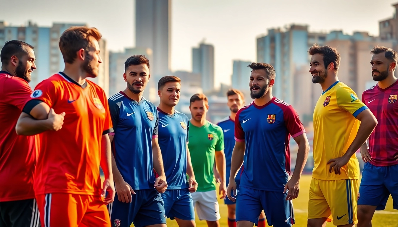 Explore affordable cheap football kits showcased by players in a lively match setting.