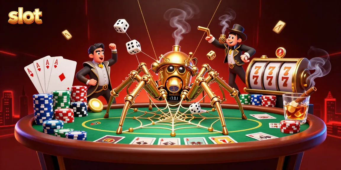 Catch the thrill of slots with a vibrant web of games and winning energy in this mesmerizing illustration