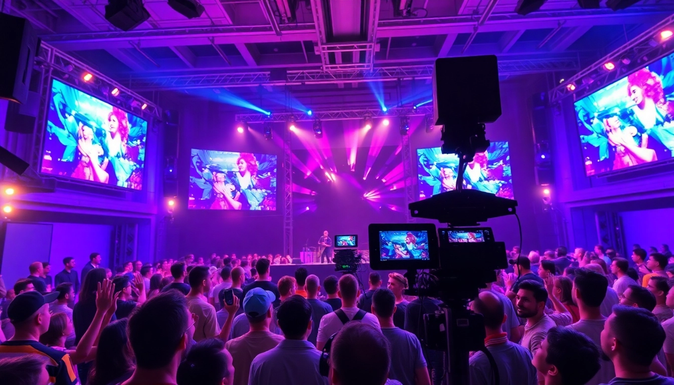 Engage with kora live streaming through a vibrant event setup featuring a DJ booth and excited audience.