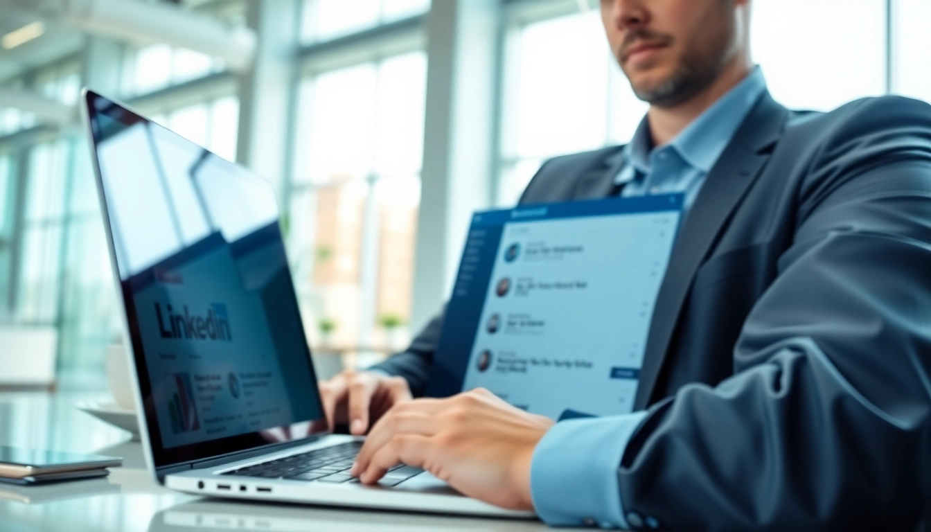 Utilizing the linkedin sales navigator scraper to analyze LinkedIn profiles in a professional office.