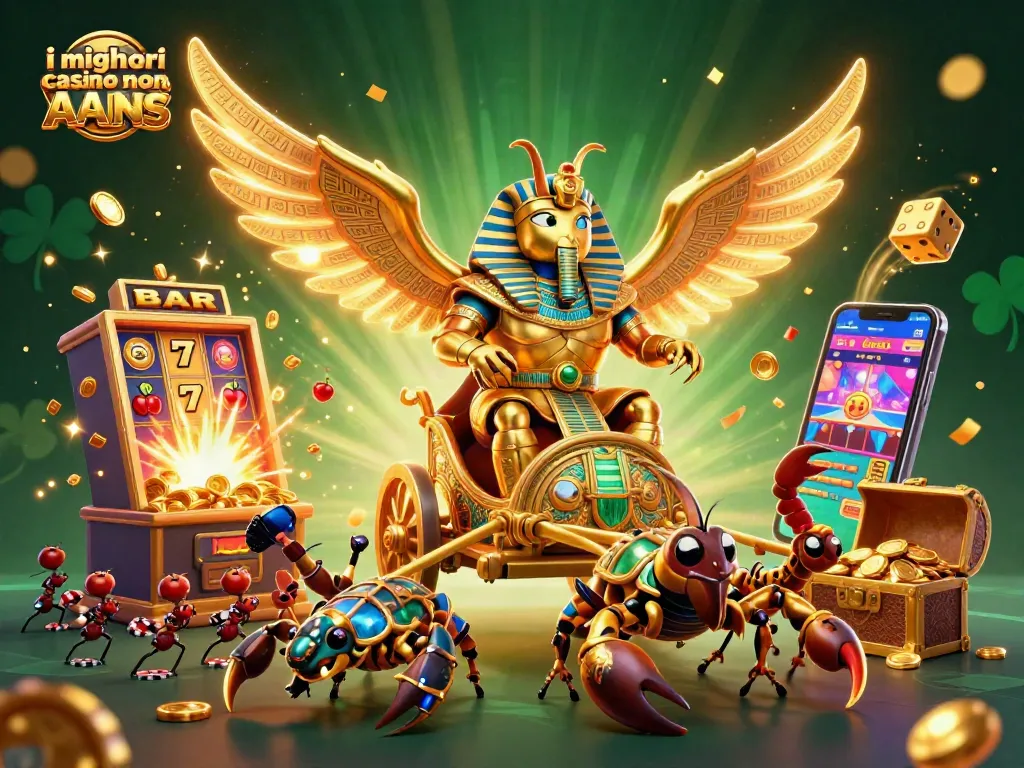 I migliori casino non AAMS offrono giochi ricchi in un'illustrazione colorata di slot e premi.