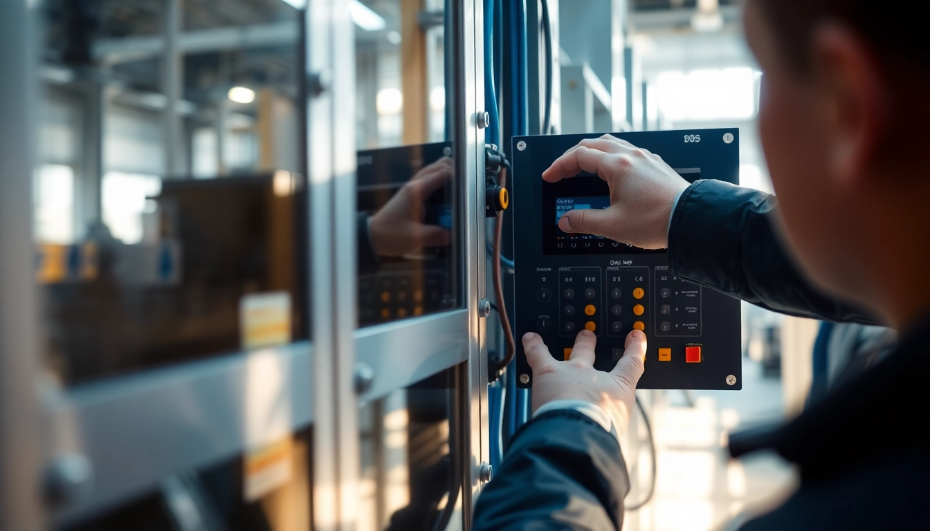 Technician adjusting the das 140 control panel in a bright industrial setting.