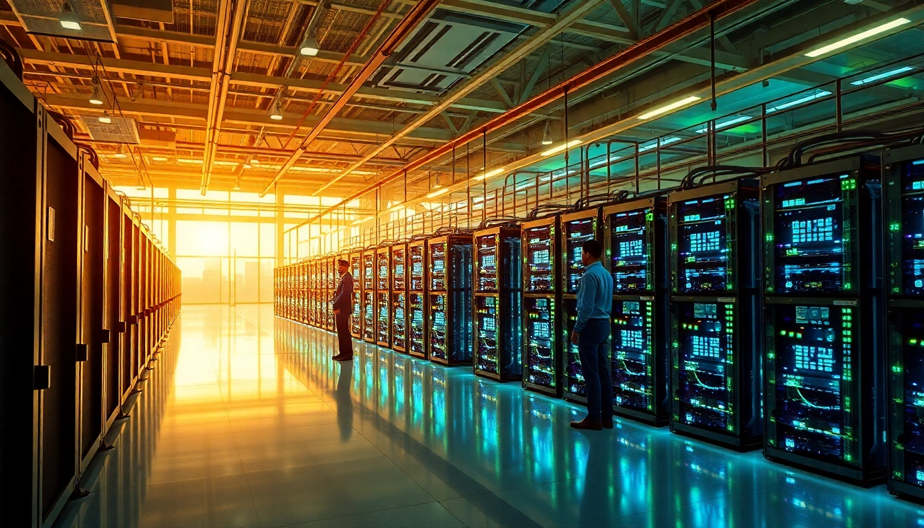 High-tech crypto mining site featuring advanced renewable energy sources and modern mining rigs.