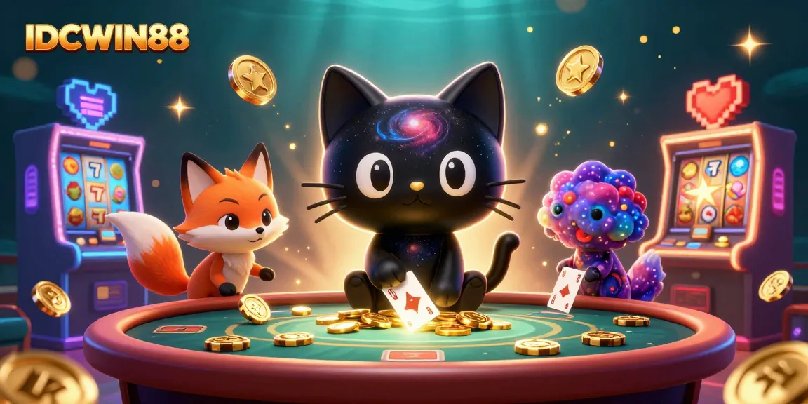 IDCWIN88 evokes excitement at a cosmic casino with engaging 3D animations and vibrant gaming elements.