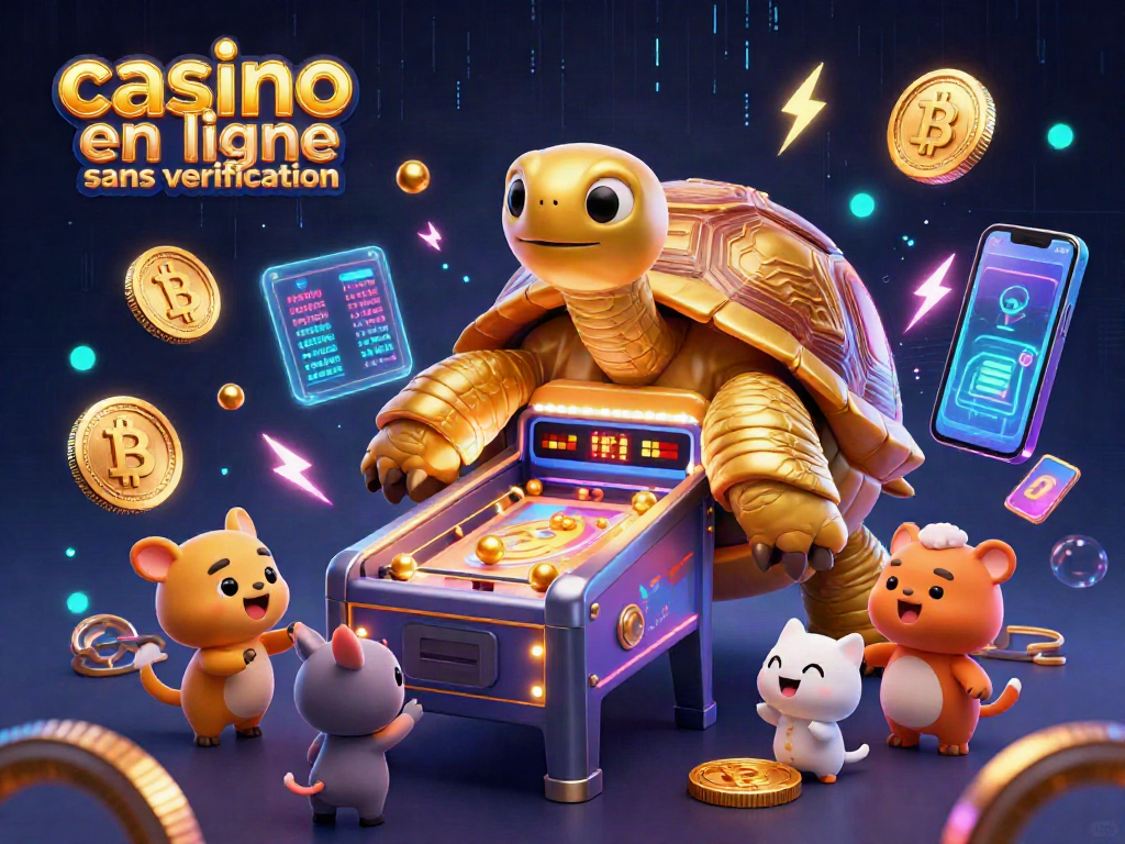 Inscrivez-vous à un casino en ligne sans vérification avec une tortue géante pinball et des pièces de crypto-monnaie.