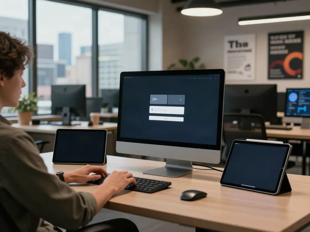 rokok88 login interface displayed on a modern desktop in a tech workspace