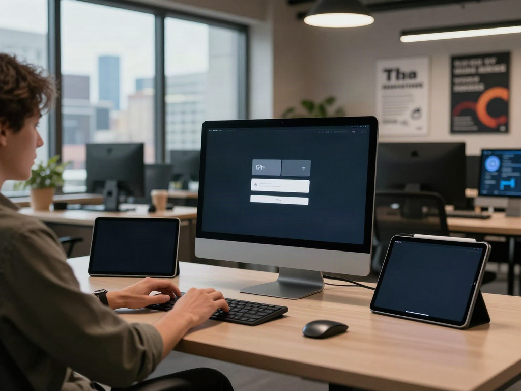 rokok88 login interface displayed on a modern desktop in a tech workspace