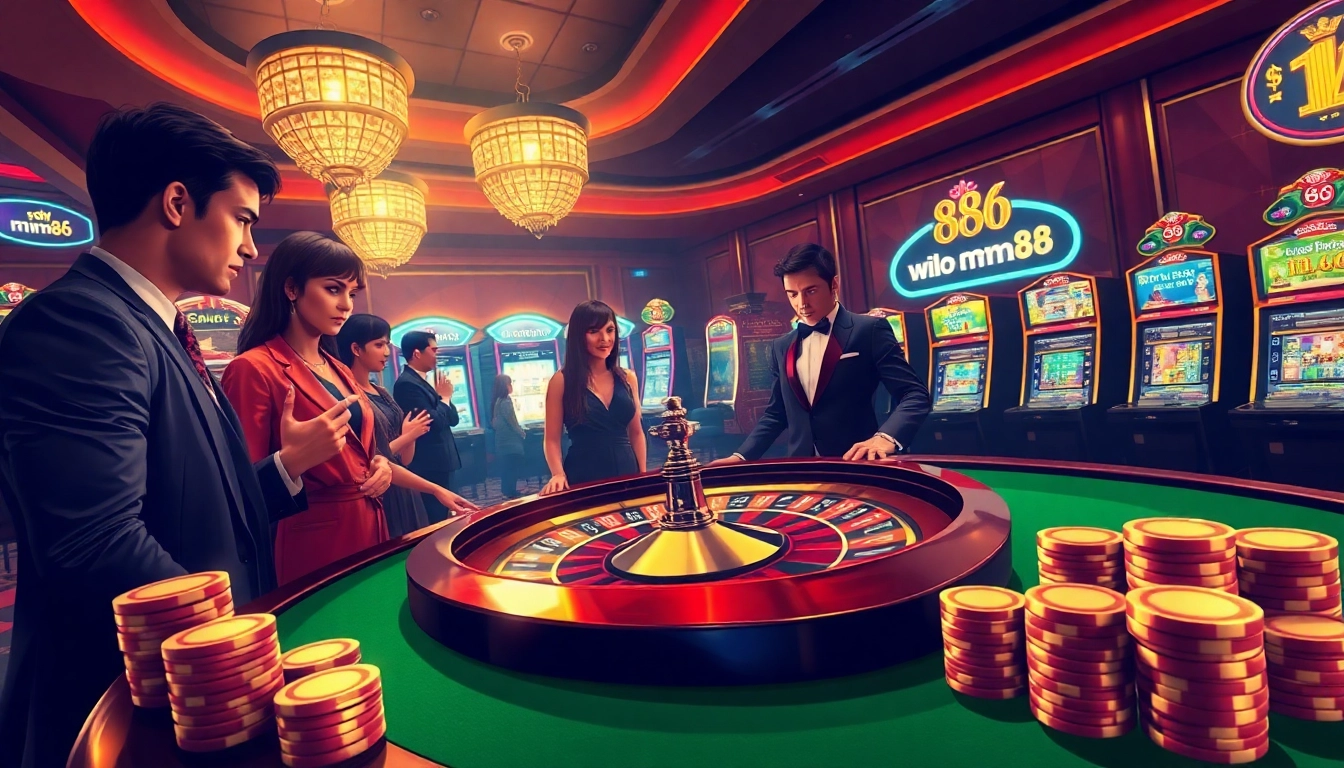 mm88 players enjoying an intense roulette game in a luxurious casino.