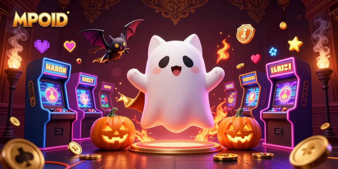 MPOID offers thrilling online gaming with a ghost cat in a haunted casino filled with virtual slot machines.