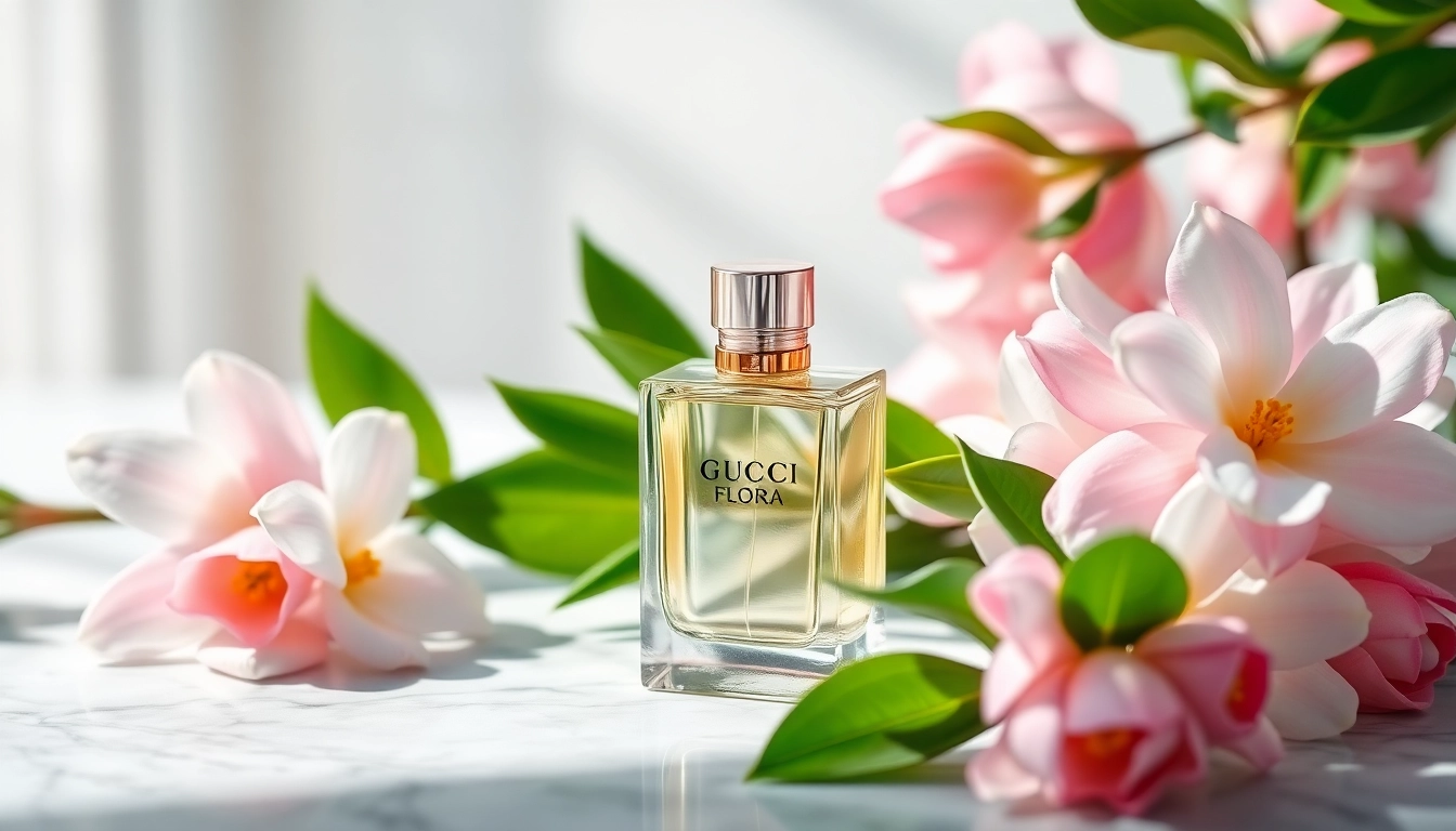 Elevate your senses with Gucci Flora, a luxurious jasmine fragrance displayed elegantly.