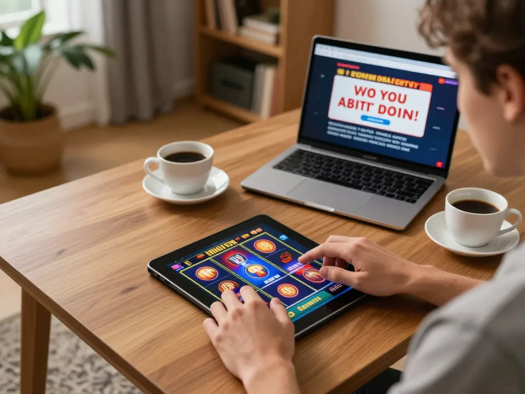 Sparking excitement with situs slot gaming on a tablet in a cozy home setting.