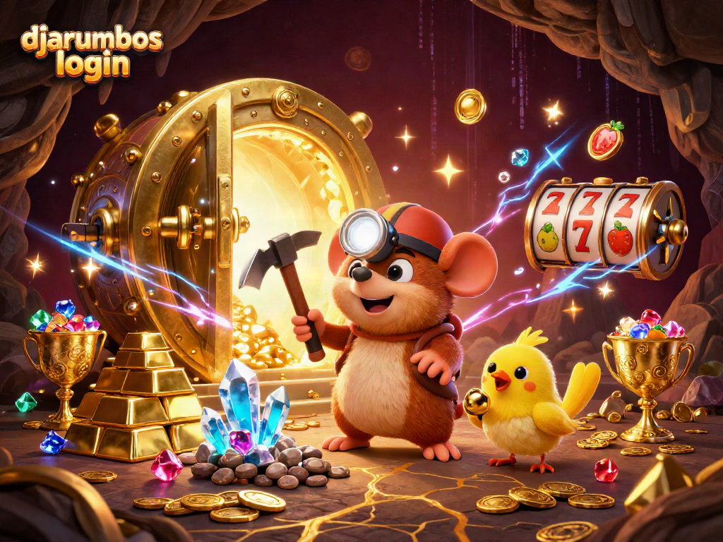 Activate your djarumbos login to join the treasure hunt in this vibrant casino-themed illustration.