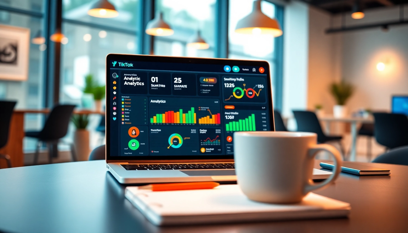 Engaging overview of a digital marketing setup showcasing a tiktok smm panel screen and analytics.