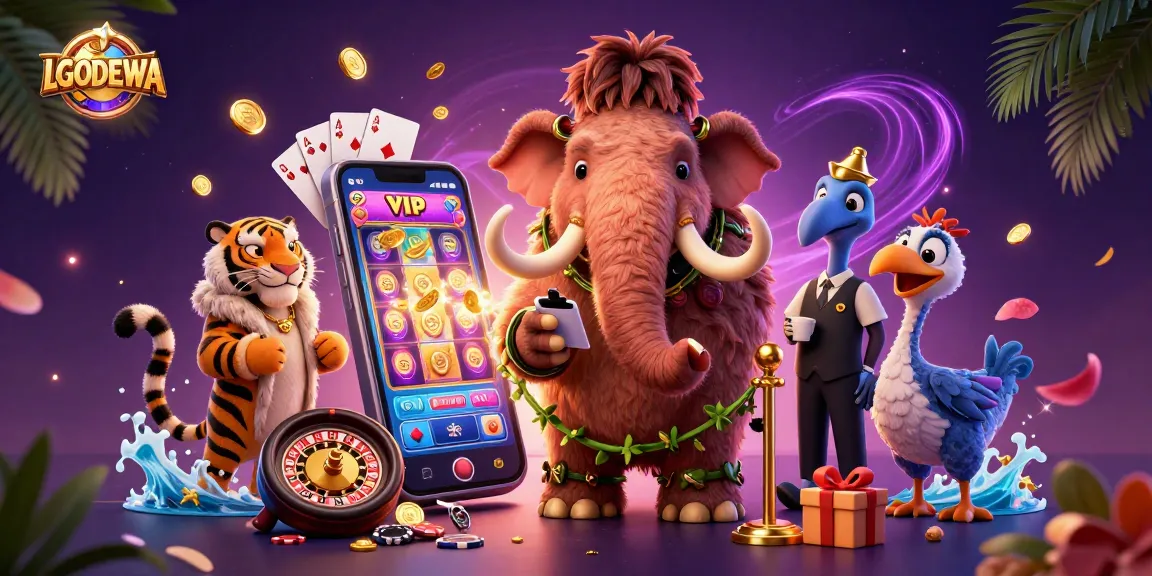 Experience LGODEWA's dynamic casino scene with bouncer, VIP guest, and doorman amidst exciting gaming elements.