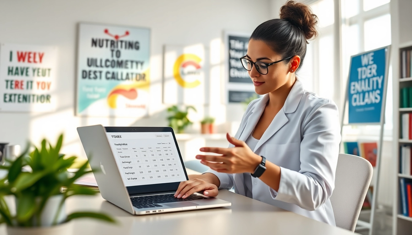Analyze your daily calories with a TDEE calculator and professional guidance in a bright office.