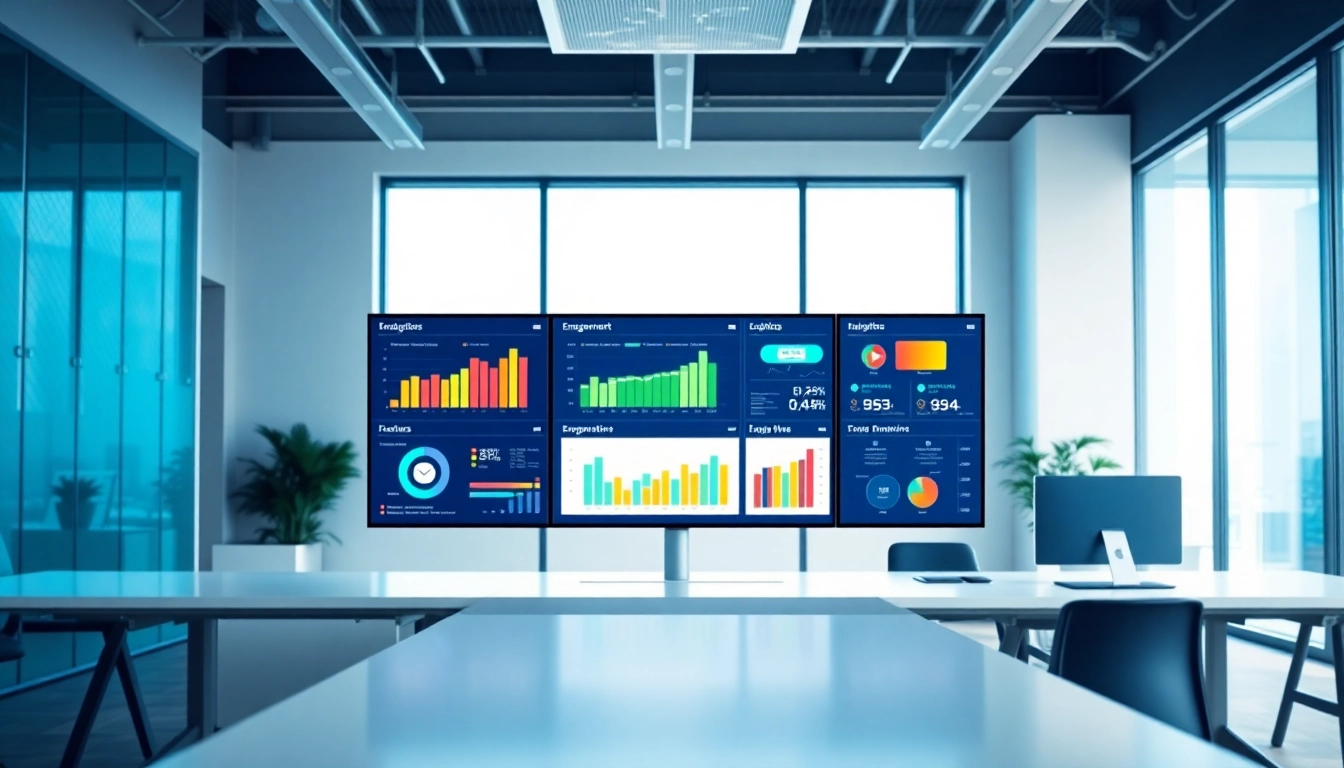 Monitor showing analytics of smm panel in a sleek office environment.