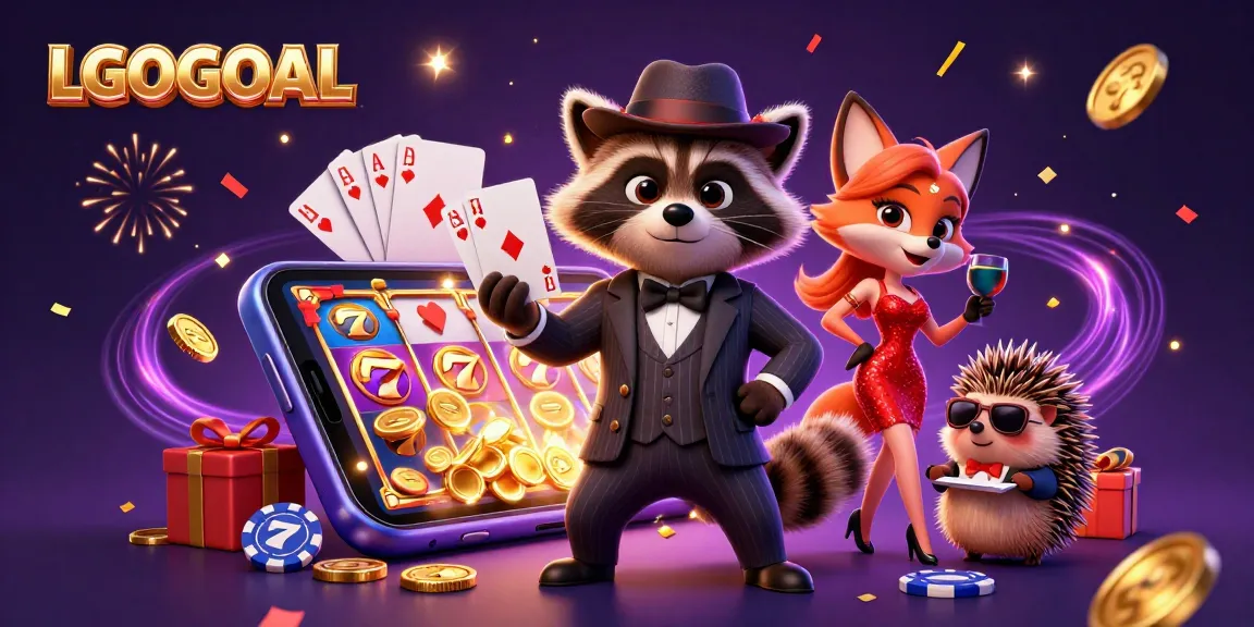 Experience thrilling fortune at LGOGOAL with animated characters celebrating winning slots.