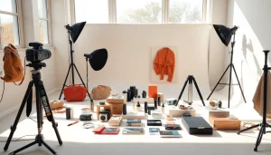 Professional product photography studio in Milan showcasing various products