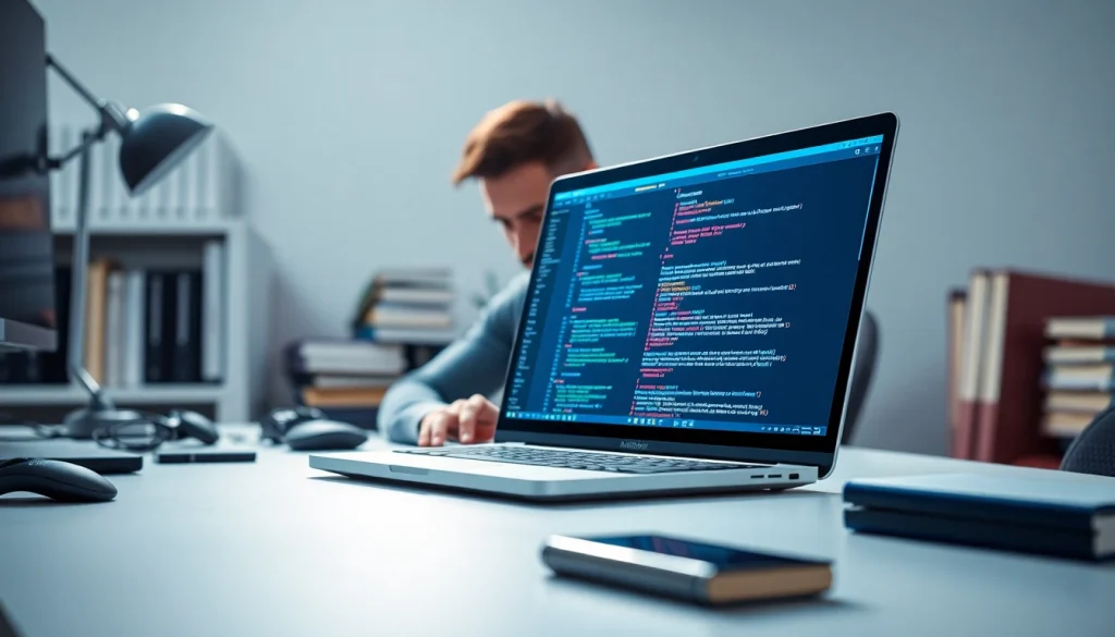 Showcase of a developer working on wordpress services, emphasizing coding and design elements.