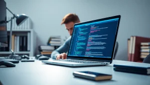 Showcase of a developer working on wordpress services, emphasizing coding and design elements.