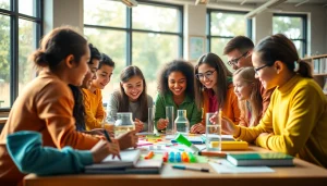 Students engaging in collaborative learning activities focused on Education.