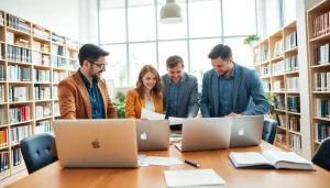 Engaged professionals collaborating at https://www.elitetranslingo.com in a modern office.