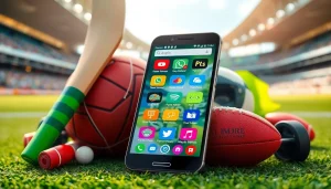 Explore the best sports betting sites in India with modern apps and vibrant sports elements surrounding them.