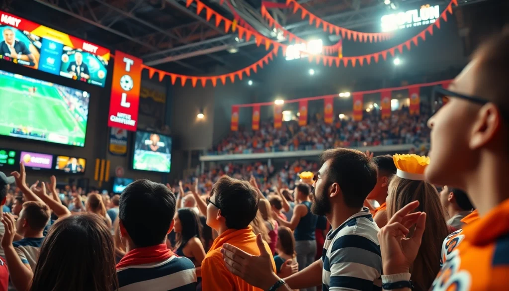 스포츠중계의 생생한 순간을 즐기는 관중들 모습